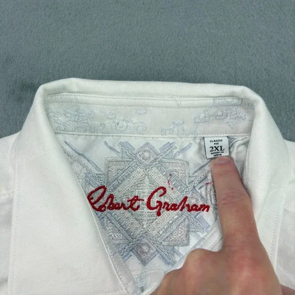 Robert Graham Linen Shirt Mens 2XL White Embroidered Button Up Beach Casual - Picture 4 of 11